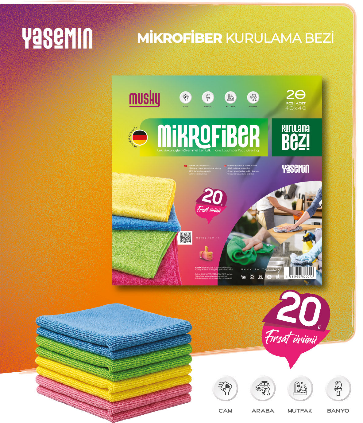 20'li Kurulama Bezi Renkli Yasemin