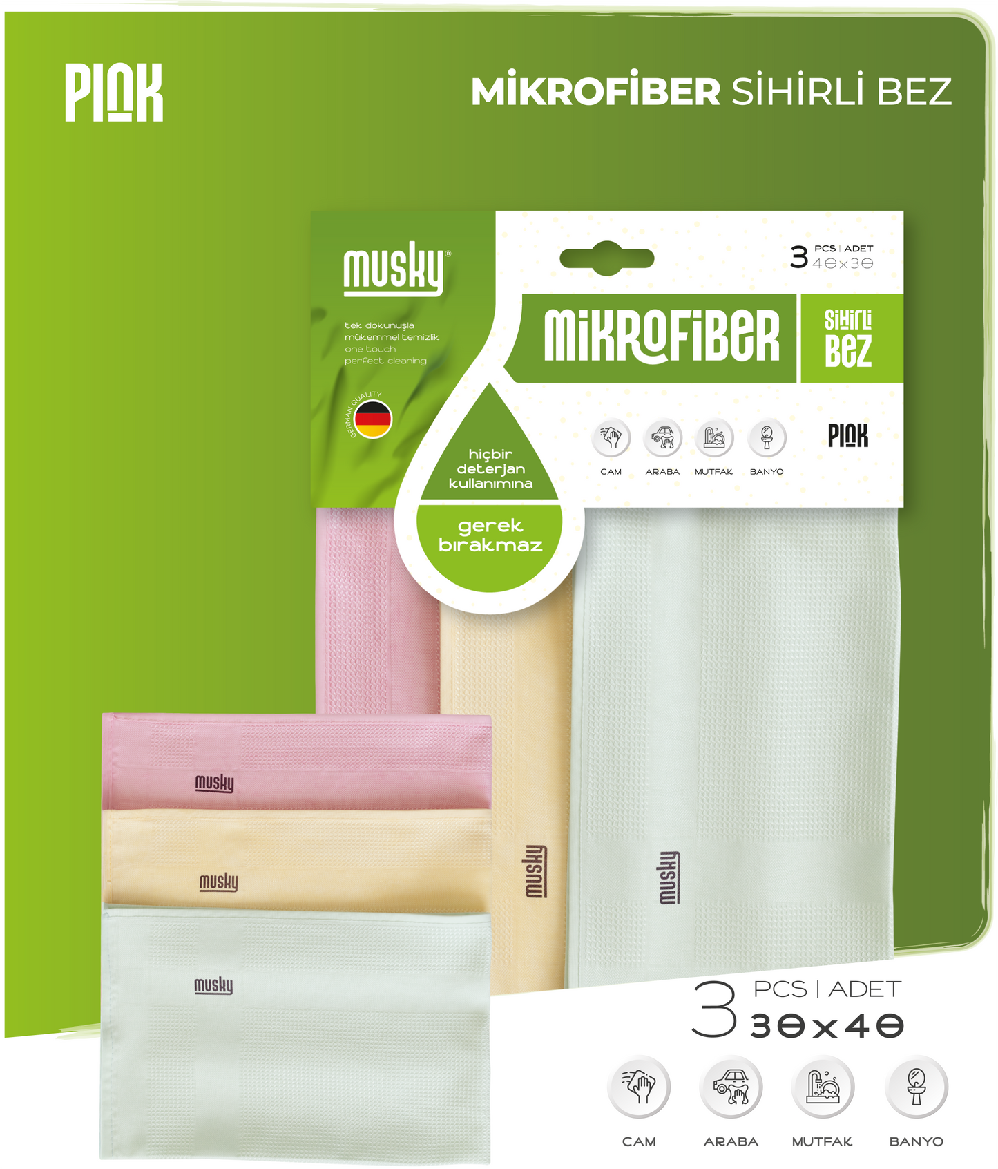 3'lü Sihirli Cam Bezi 30*40 Pink