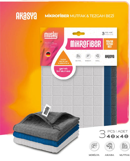 3'lü Tezgah Bezi 40*40cm Koku Yapmaz Akasya