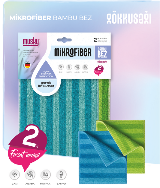 2'li Bambu Kurulama Bezi 30*30 Gökkuşağı