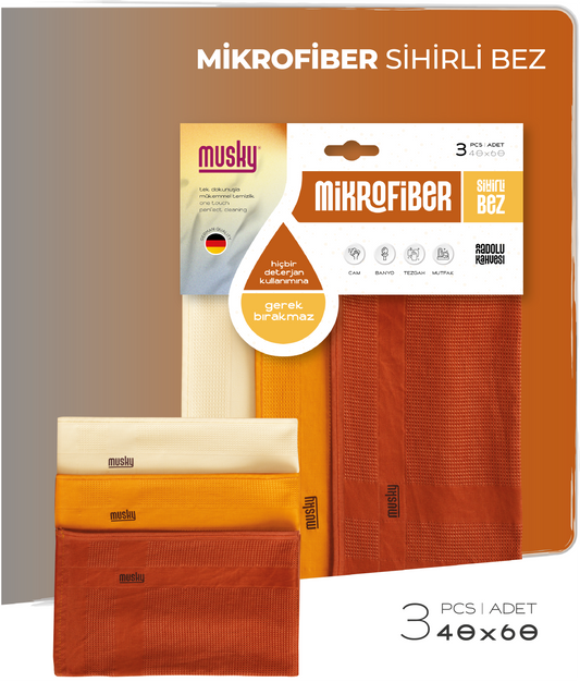 3'lü Sihirli Bez Cam Bezi 40*60cm Kahve