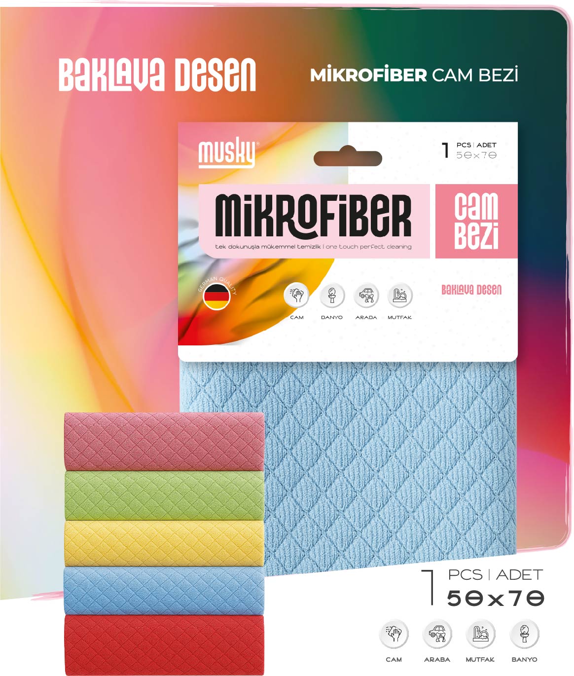 Renkli Cam Bezi Baklava Desen 50*70