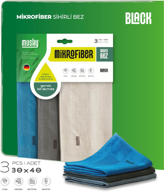 3'lü Sihirli Bez Cam Bezi 40*30cm Black