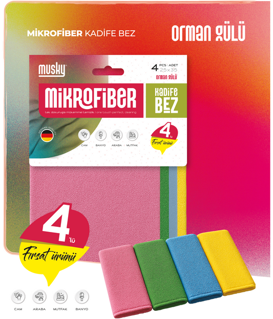 4'lü Cam & Kurulama Bezi 25*35 Orman Gülü