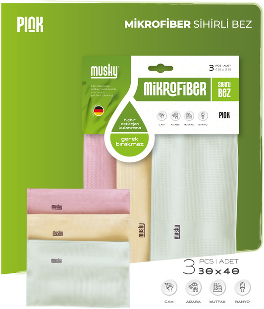 3'lü Sihirli Cam Bezi 30*40 Pink