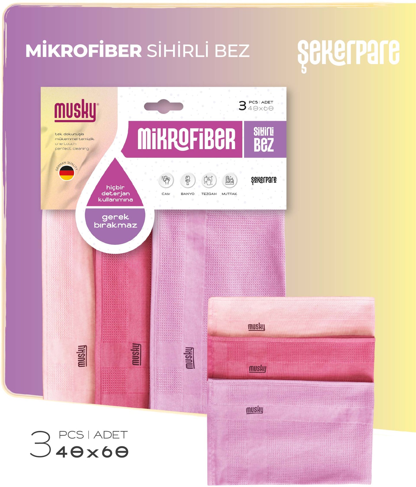 3'lü Sihirli Bez Cam Bezi 40*60cm Şekerpare